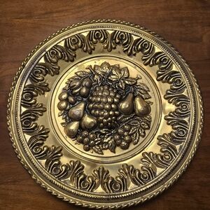 Vintage 1970s Brass-Look Wall Hanging Plate 11.5" – Embossed Fruit Design